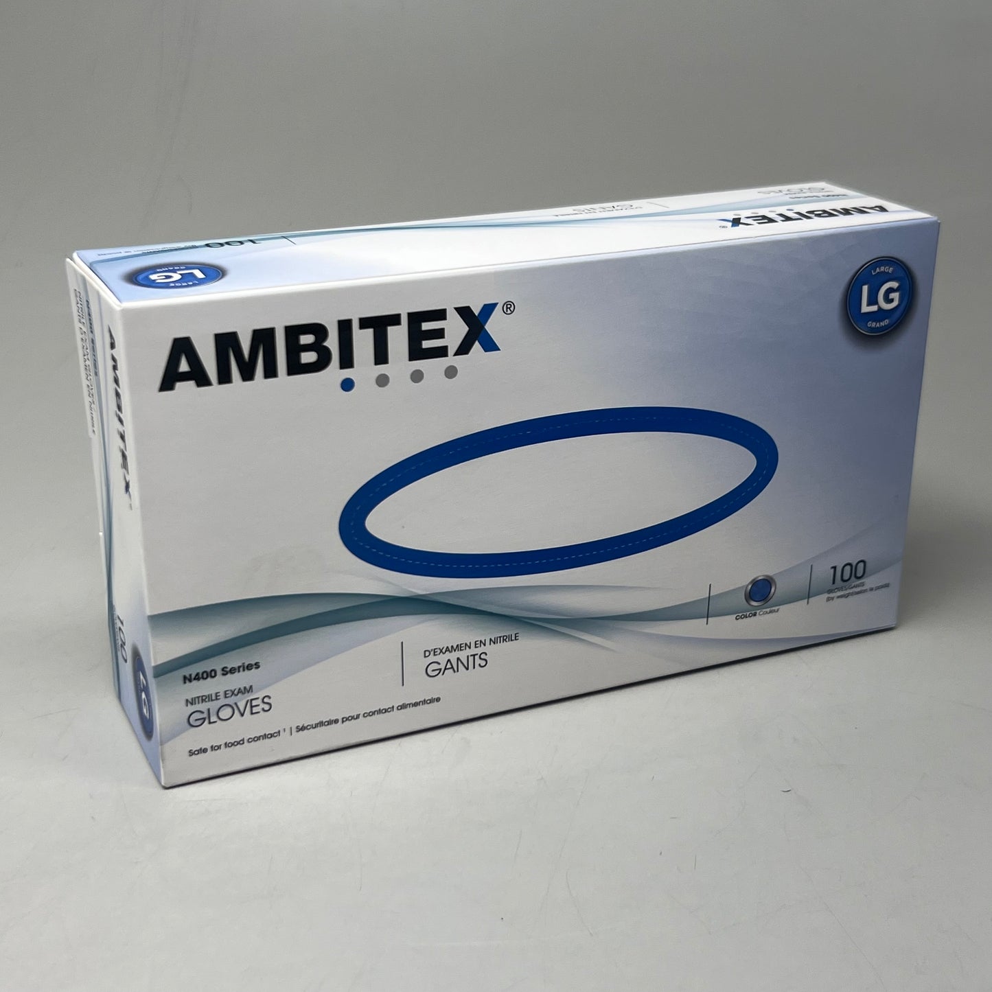 AMBITEX (100 Pk) Nitrile Exam Gloves Blue Size L N400 Series