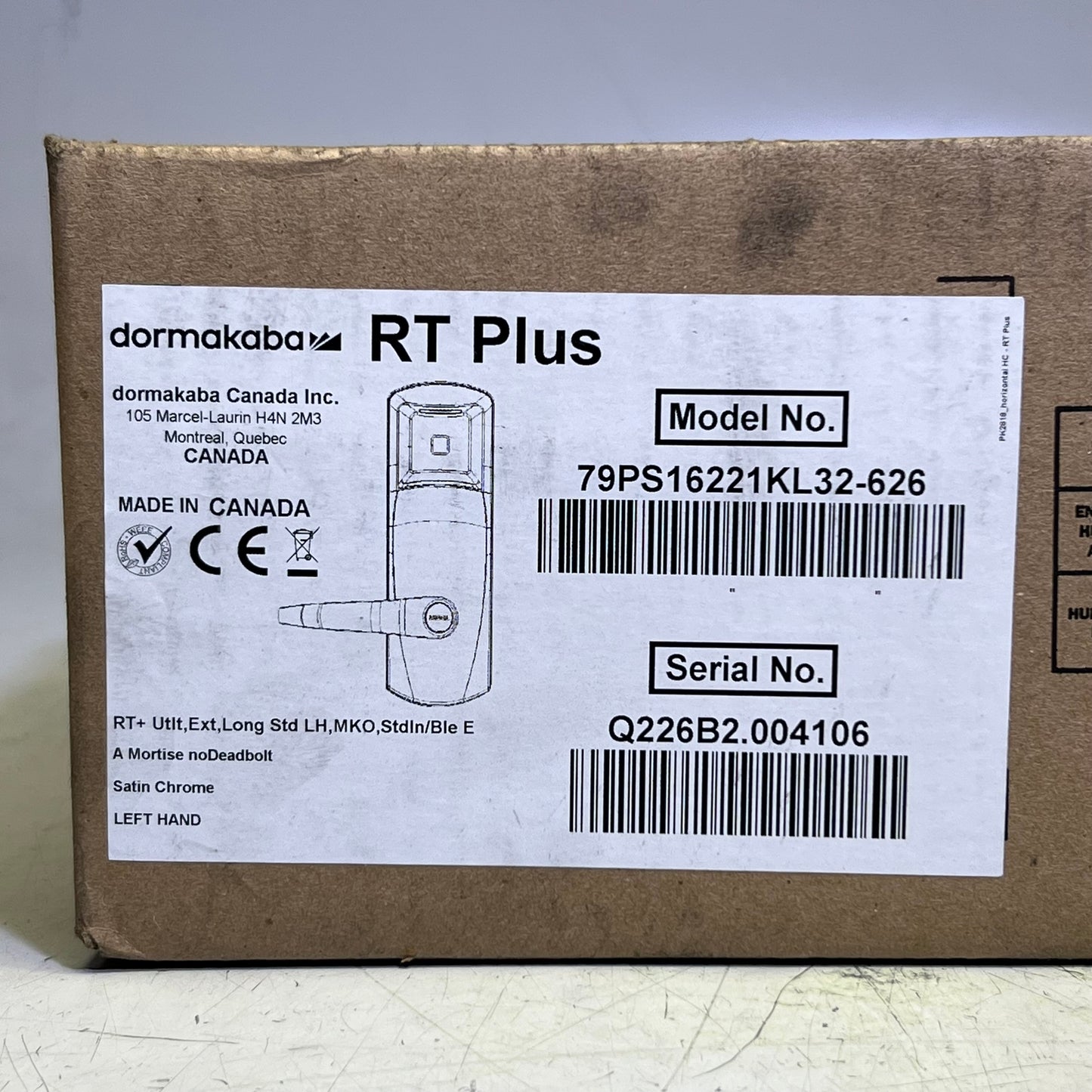 DORMAKABA RT PLUS RFID Handle Lock, Mortise and Cylindrical, Standalone RFID Proximity 79PS16221KL32-626