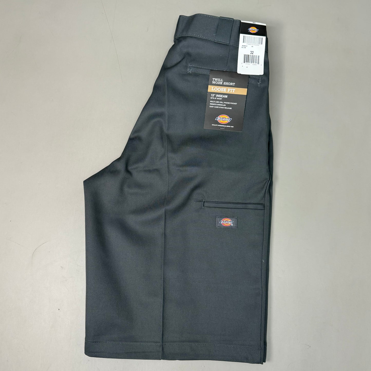 DICKIES Loose Fit Twill Work Shorts 13" Inseam Men's Sz 32 Charcoal Grey 42283CH