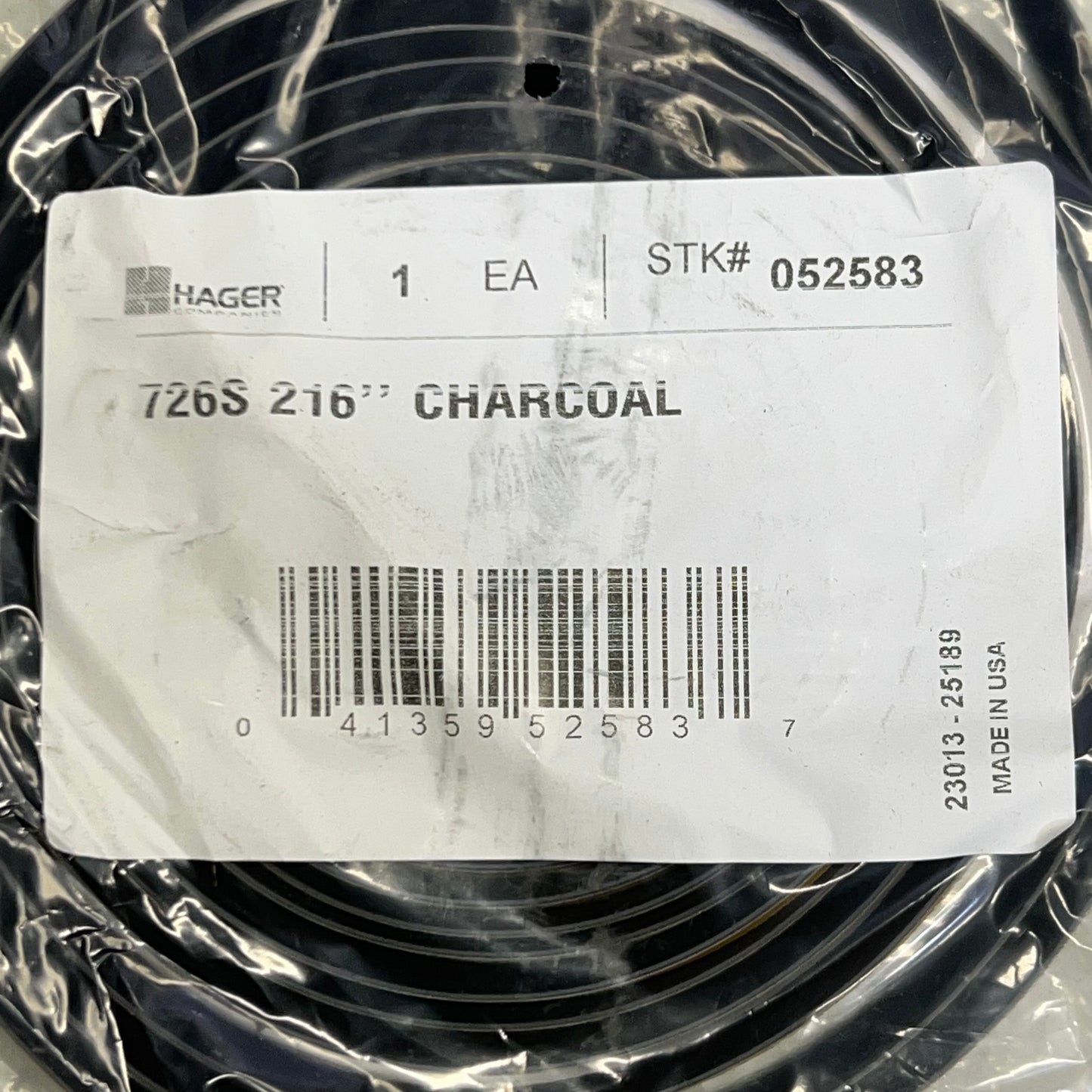 HAGER 726S 216" Charcoal Press On Weather Strip