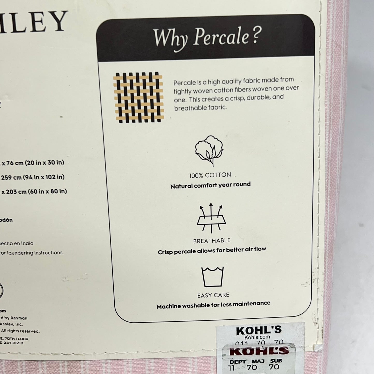 LAURA ASHLEY Cotton Percale Sheet Set Queen 200 Thread Count Pink (New Other)