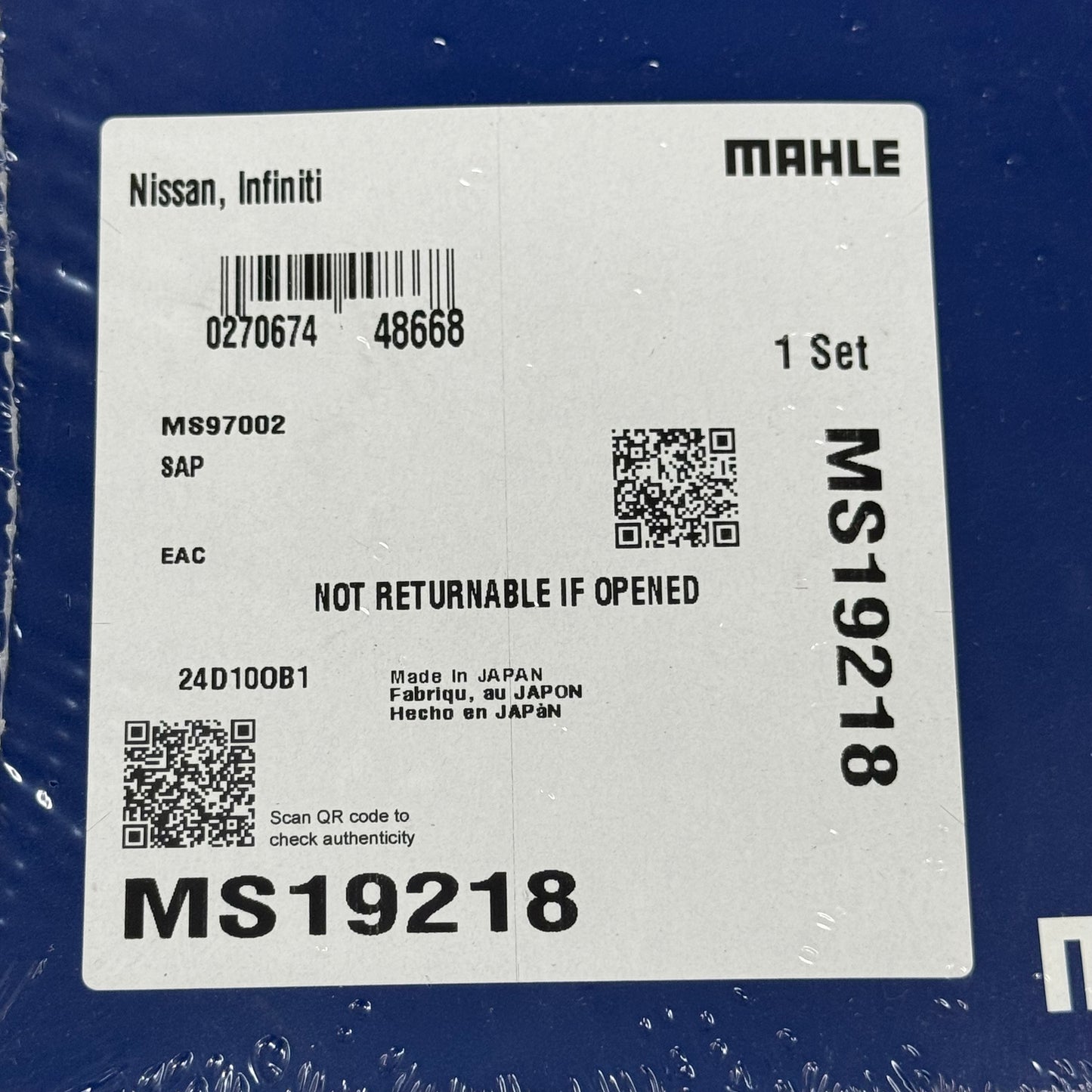 MAHLE Intake Plenum Gasket For Nissan Maxima & Infiniti Black MS19218