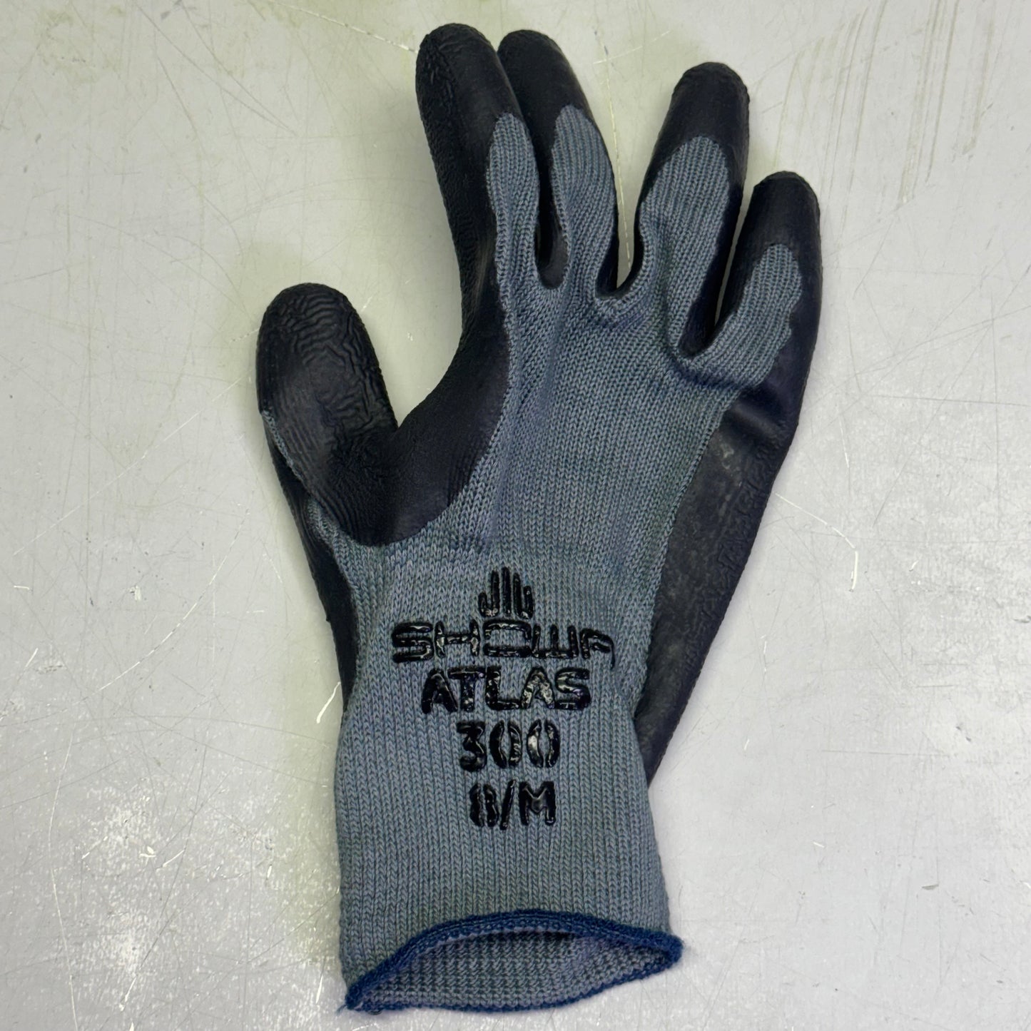 SHOWA ATLAS 300 (12 PAIR) Palm-Dipped Rubber Coating Work Gloves Sz 8/M, Black