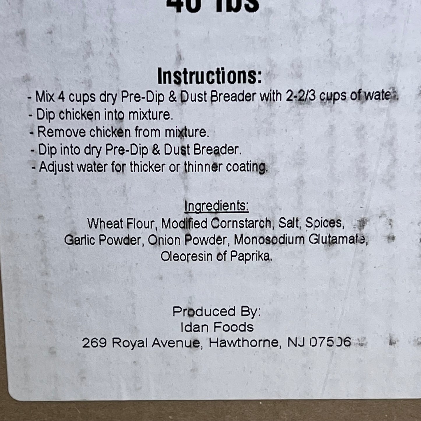 ZA@ IDAN FOODS  (40 POUNDS) Atomic Wings Pre-Dip & Dust Breader Orange