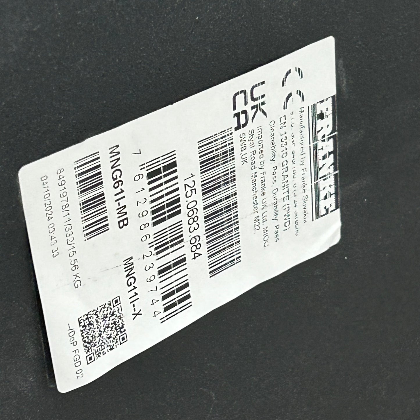 FRANKE UnderMount Single Basin Granite Kitchen Sink 31" Matte Black MAG11029-MBK (New Other- Distressed Packaging)