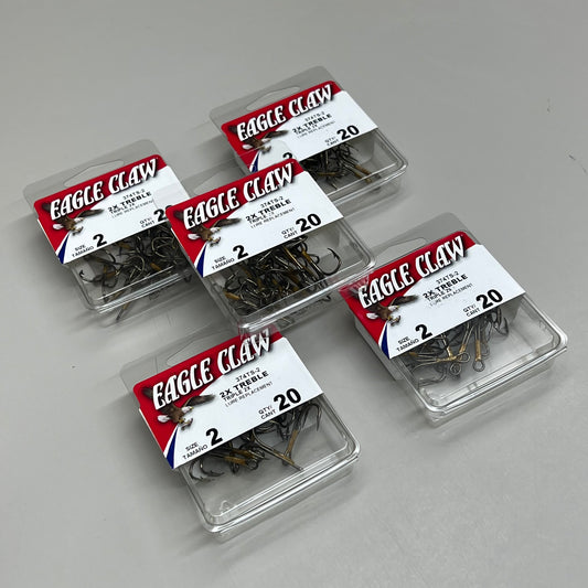 EAGLE CLAW (5 PACK) Curved Point 2X Treble Lure Repla Bronze #2 20 pc 374TS-2