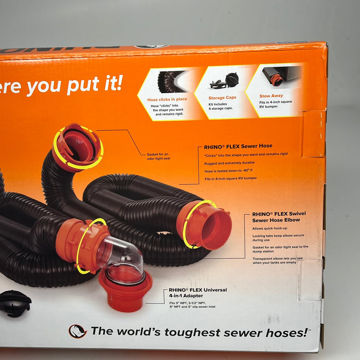 CAMCO Rhino Flex Rv Sewer Hose Kit 360 Degree Swivel Fittings 20' Black 39741