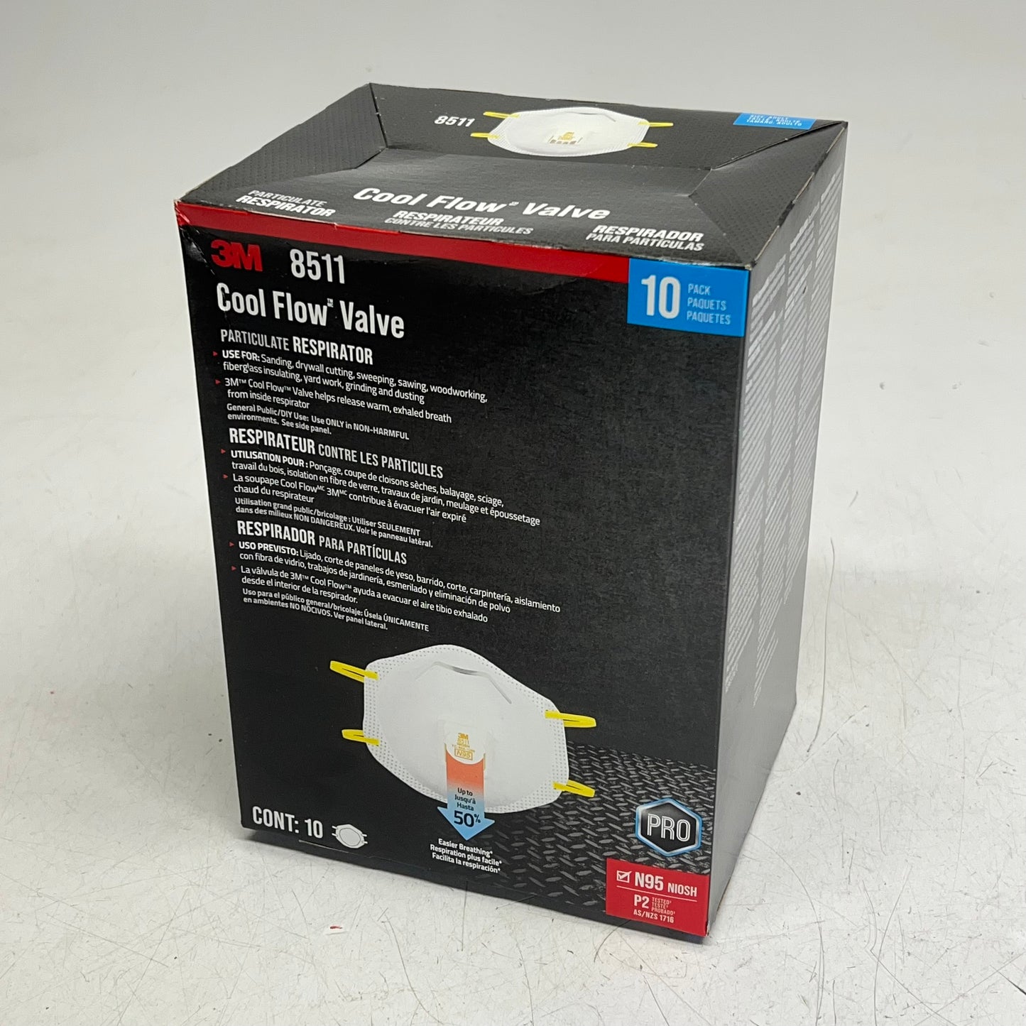 3M (10 PACK) N95 Cool Flow Valve Particulate Respirator  Adult White 8511P10-DC