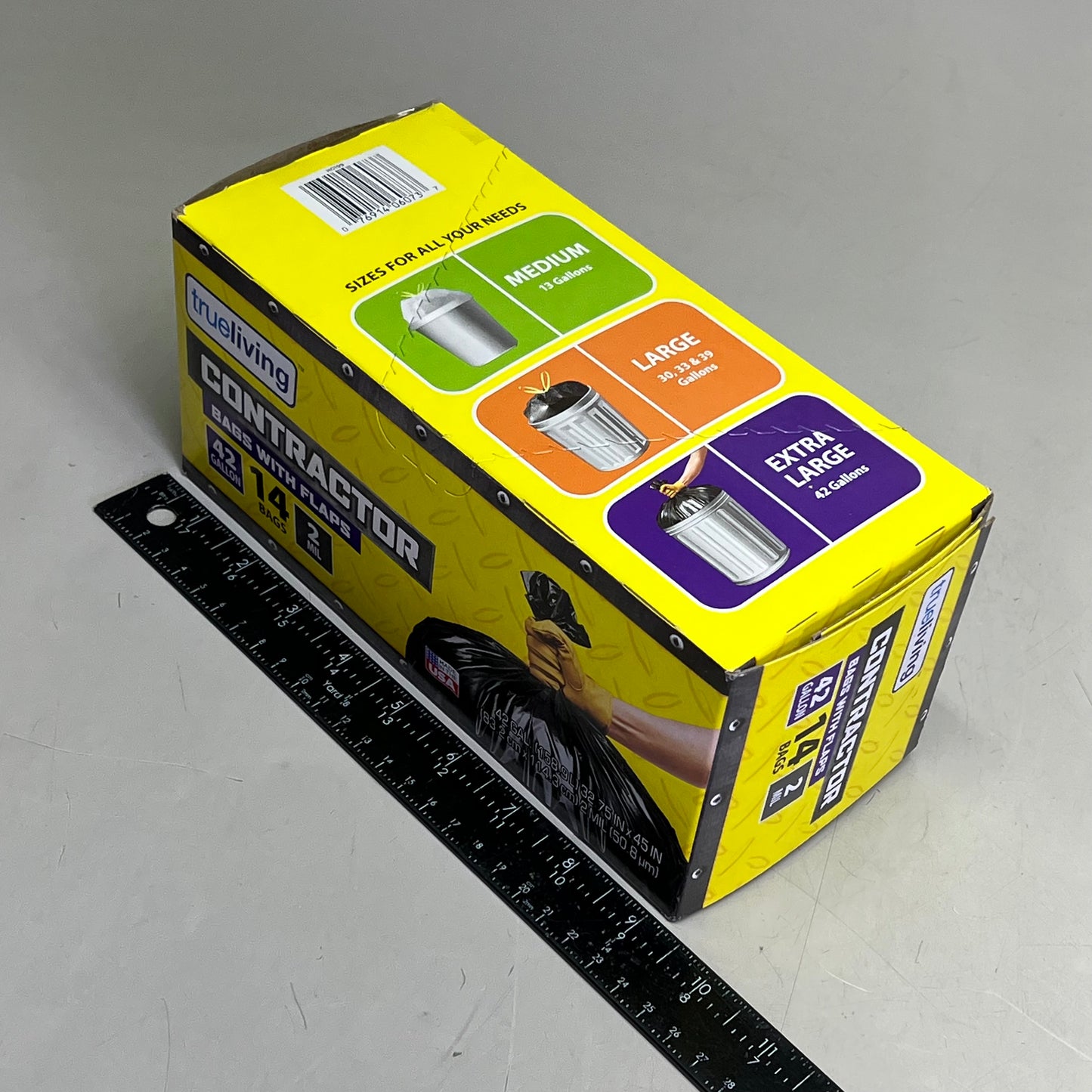 ZA@ TRUE LIVING (2 BOX, 14 BAGS EACH) Contractor Bags W/ Flaps 42 Gal Black H0199