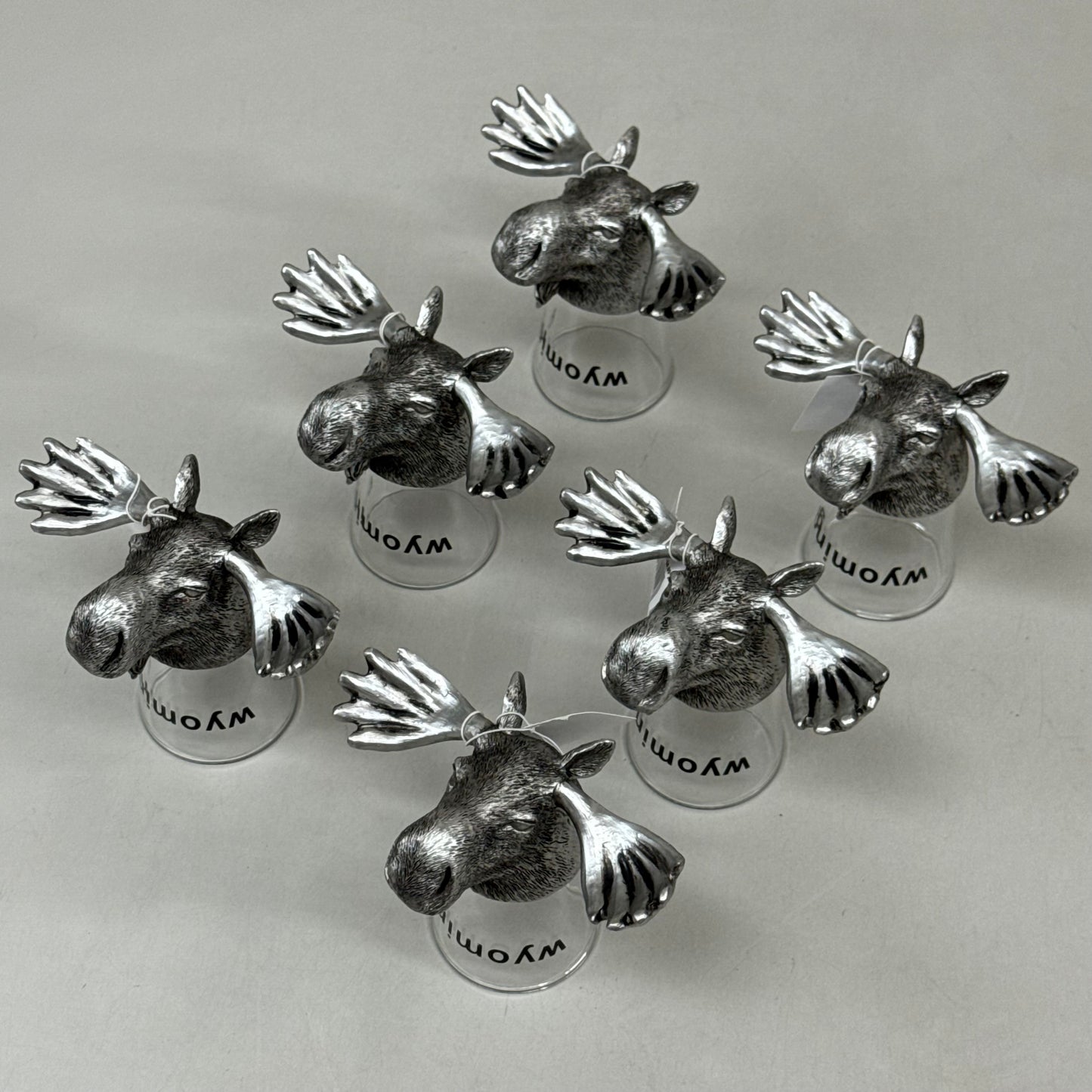 SHOSHONE (6 Pack) Moose Shot Glasses Wyoming Inscription Grey WK-SHT001