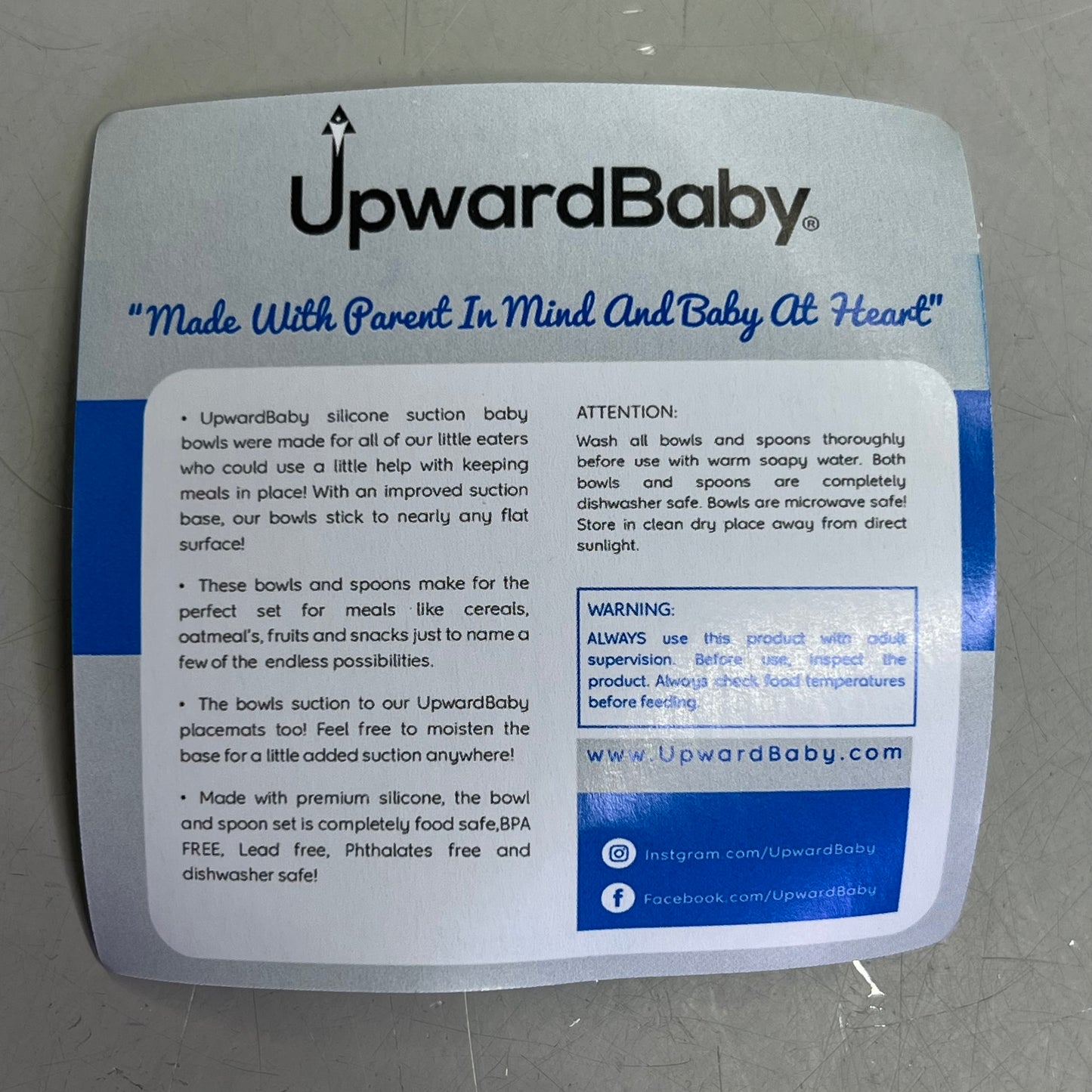 ZA@ UPWARDBABY (3 PACK) Silicone Bowl Suction Set w/ Spoon 5"x5"x2" Blue/Green/Grey