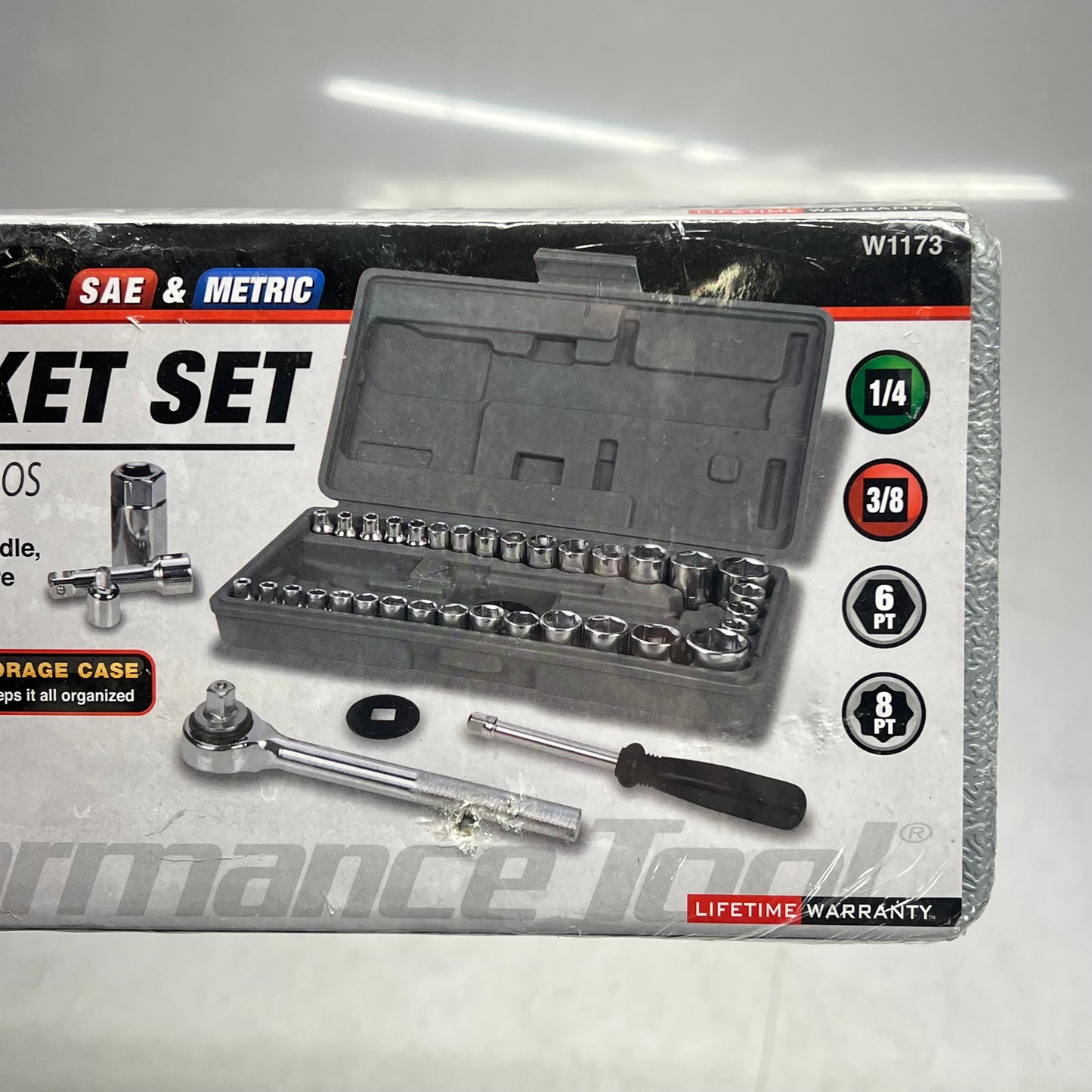 PERFORMANCE TOOL (40 PIECE) Socket Set W/ Ratchet 1/4" & 3/8" Grey/Chrome W1173