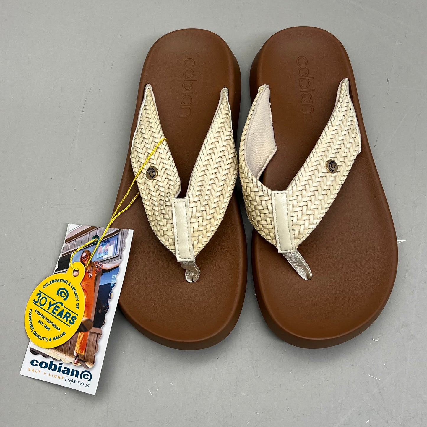 COBIAN Palmilla Braided Synthetic Leather Strap Women's Sz 6 EU 35.5 Cream PAL25-110-6