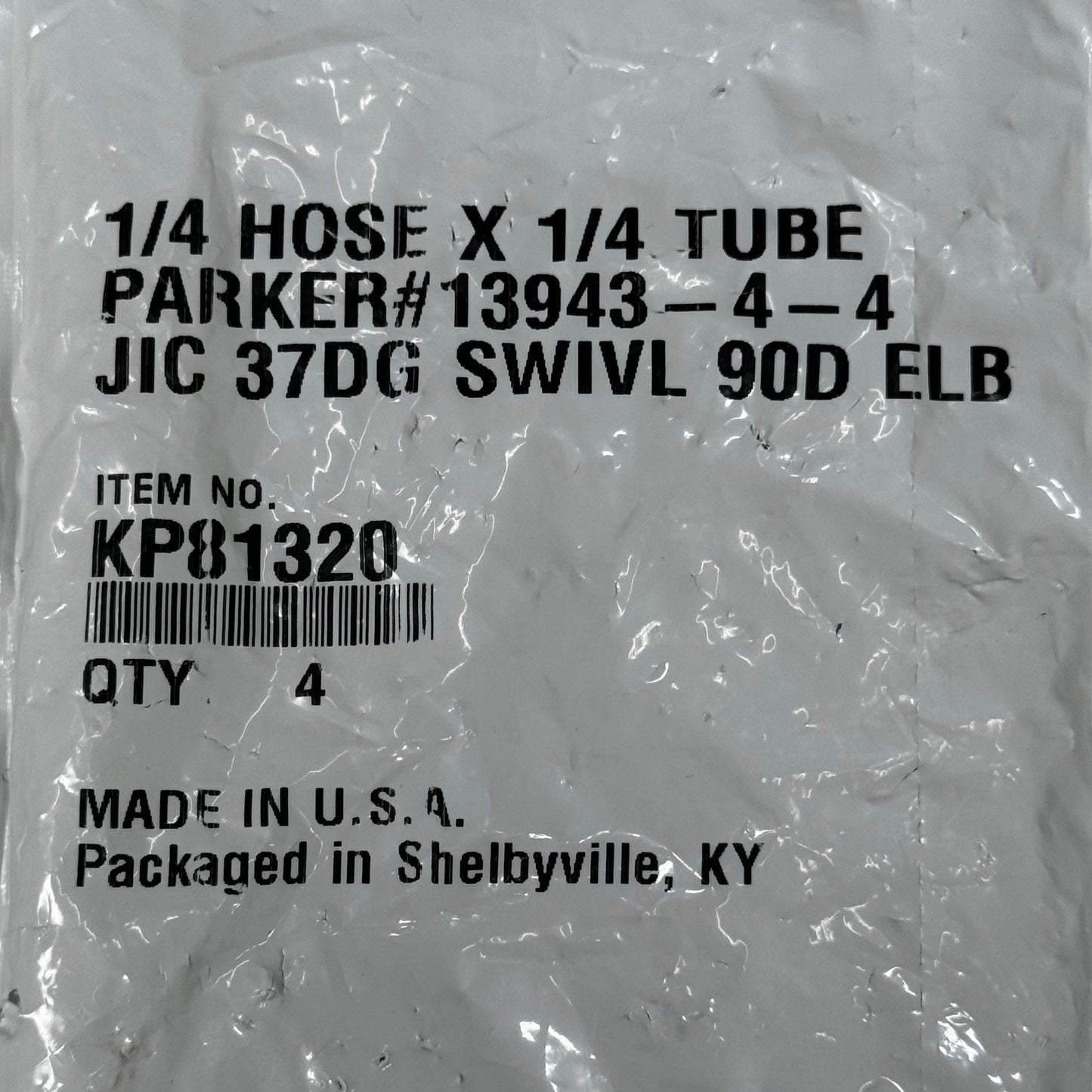 PARKER (4 PACK) Hydraulic Hose JIC 37° Swivel Elbow 1/4" x 1/4" Steel KP81320