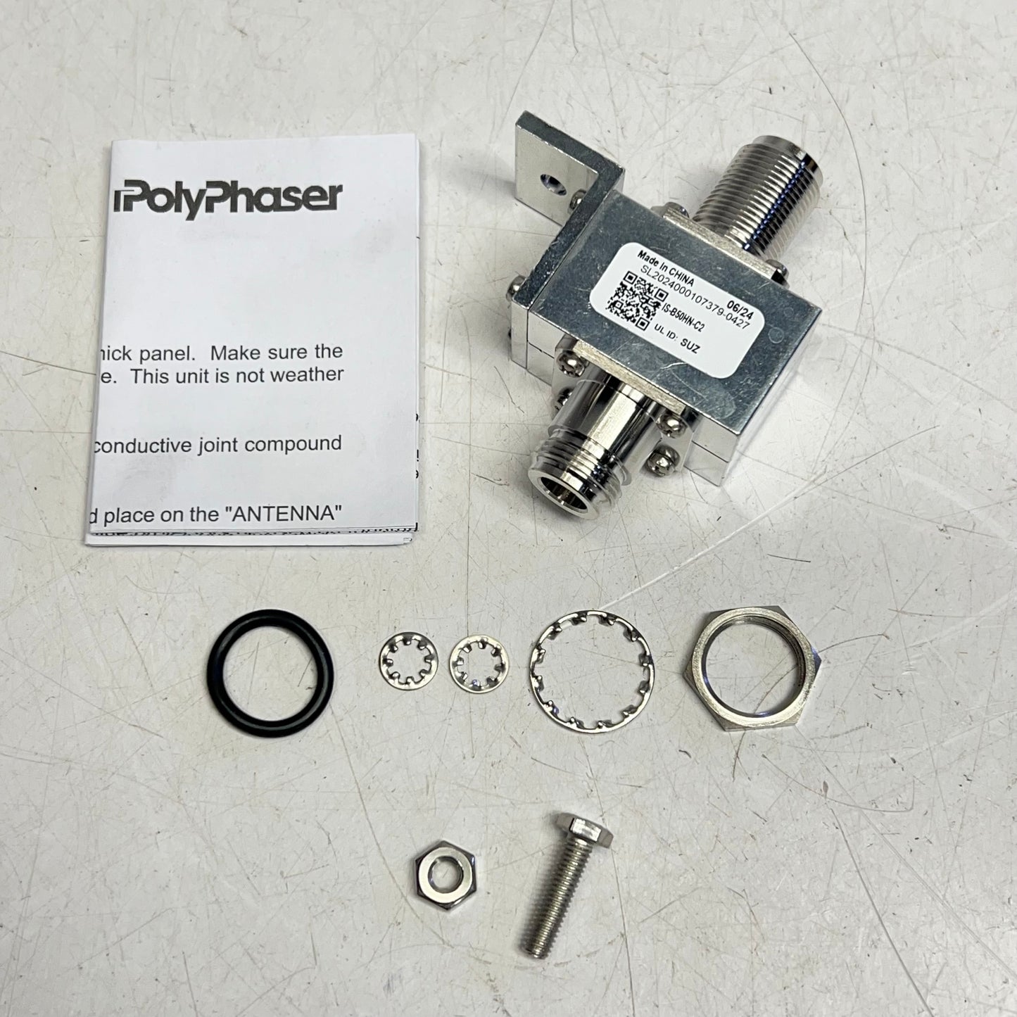 POLY PHASER Bulkhead Coaxial Rf Surge Protector 125MHz 1GHz DC Block IS-B50HN-C2