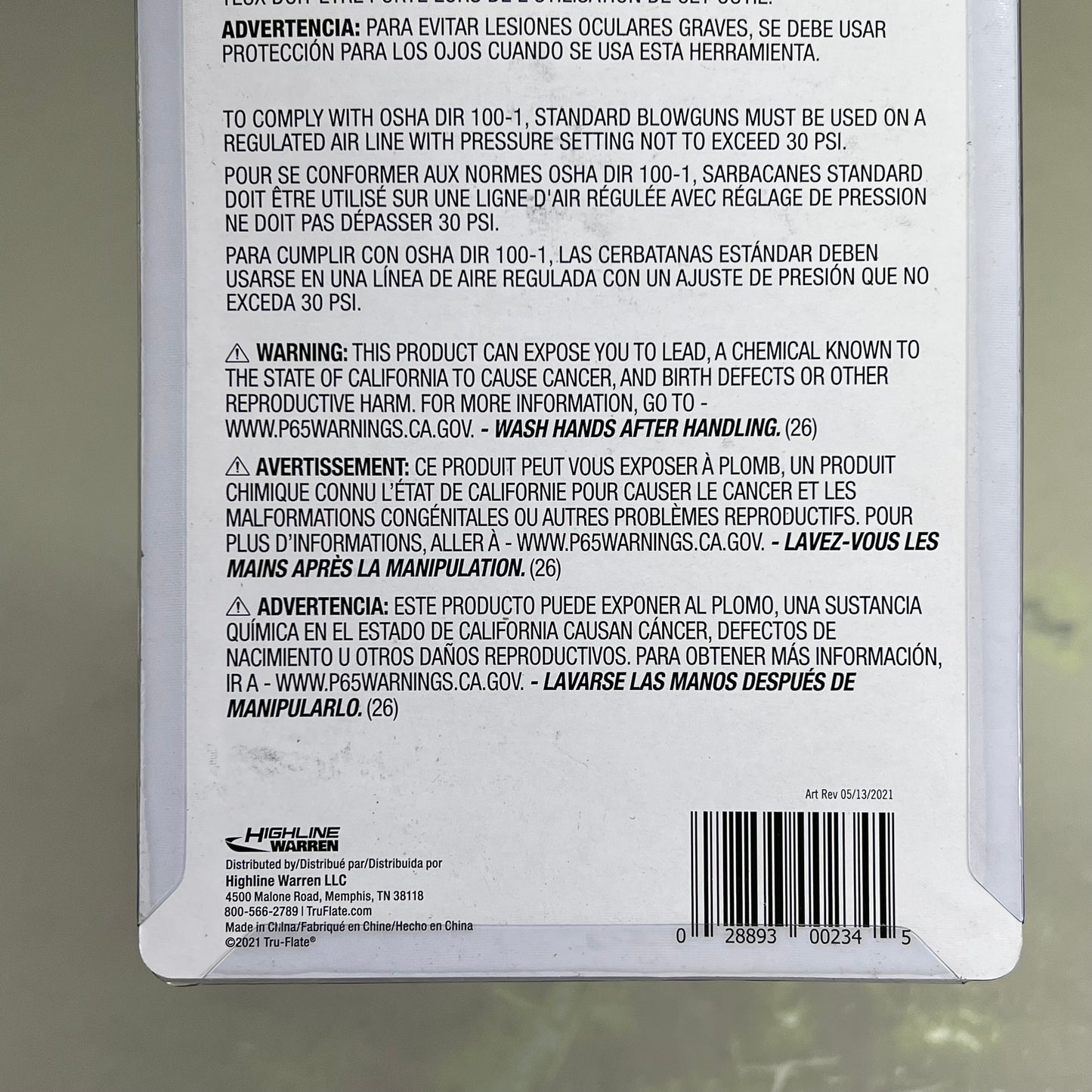 ZA@ TRU-FLATE Plastic Handled Trigger Style Standard Blowgun 1/4" female NPT 18-325