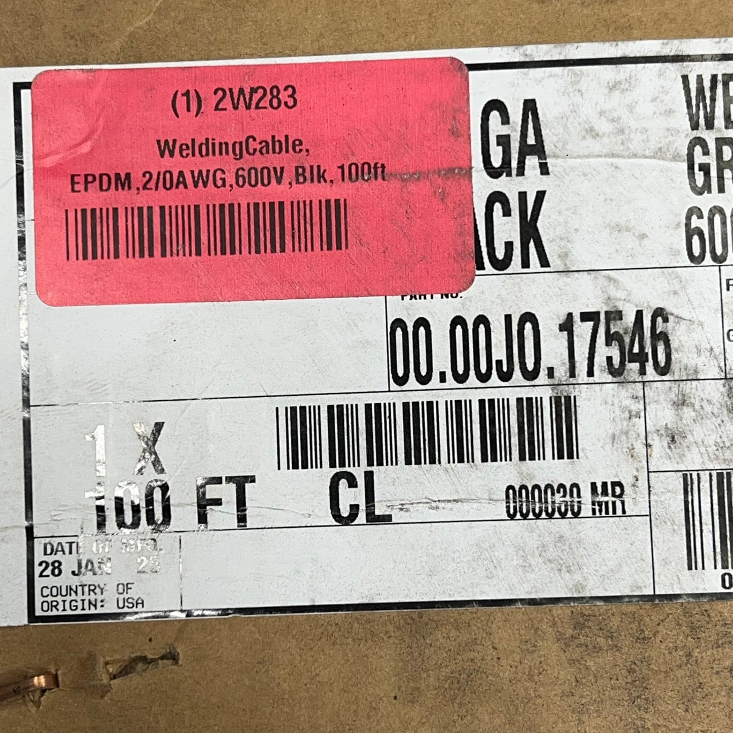 CAROL Durable 2/0 Welding Cable 1 Conductor 1 x 100' 600V Black 00.00JO.17546