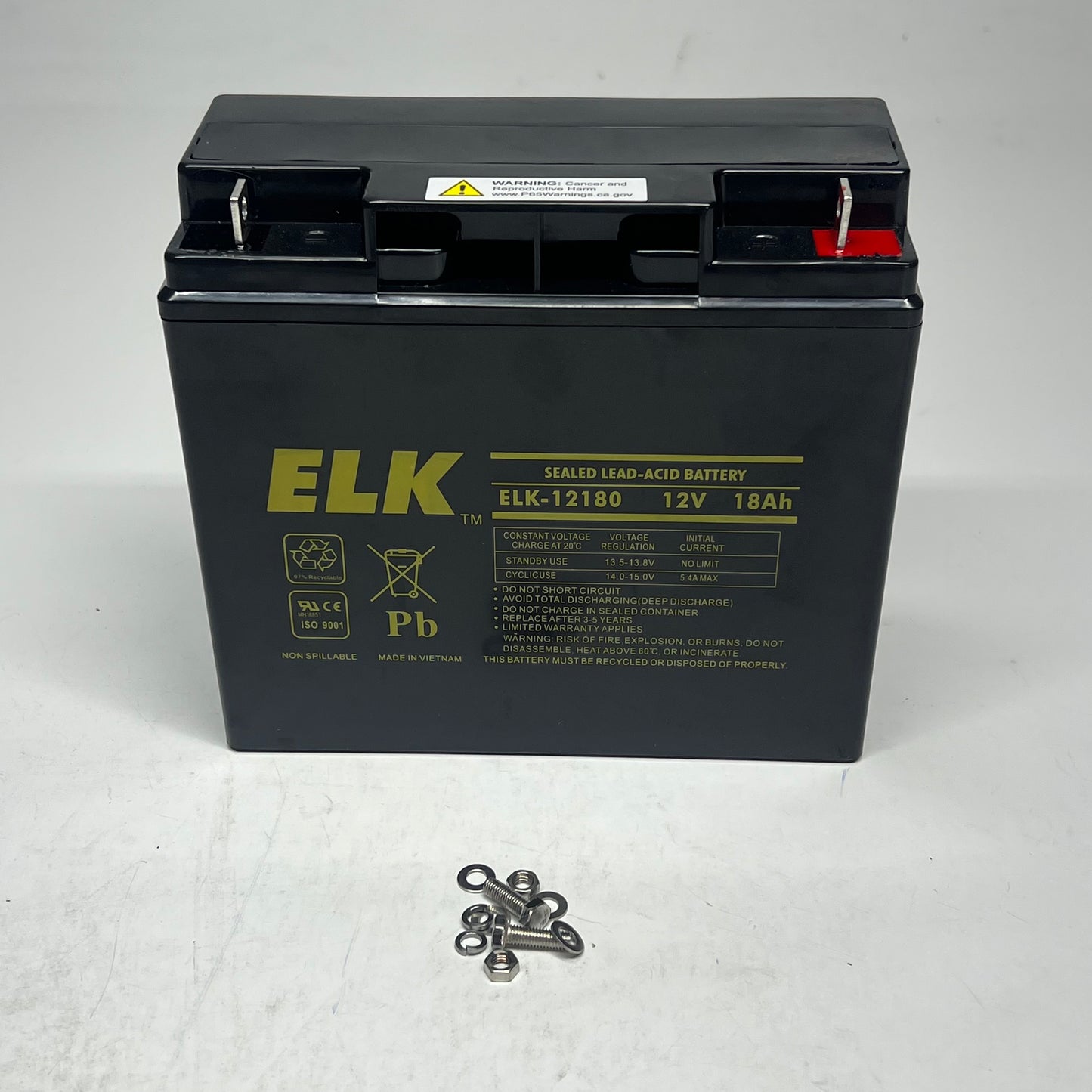 ELK Sealed Lead Acid Battery Rechargeable B1-m5 Bolt & Nut 12V 18AH ELK-12180