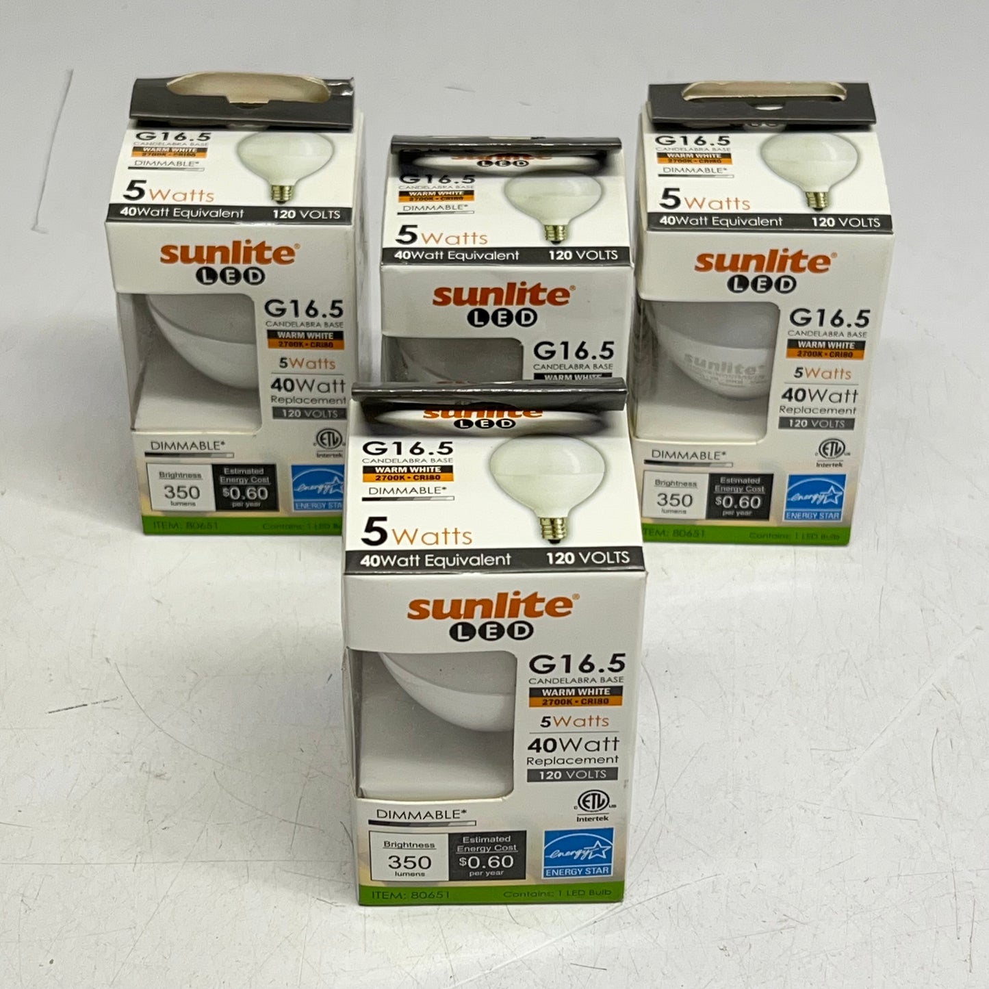 SUNLITE (4 PACK) Dimmable Led Candelabra Base G16.5 E12 Warm White 80651