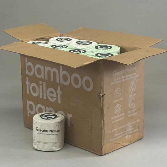 GREAT NATURE (24 Pack) 100% Bamboo Core-less Toilet Paper 3Ply, 380 Sheets Per Roll Green/White