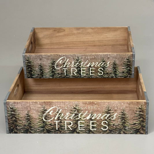 RAZ IMPORT (2 PACK) Up on The Mountain Christmas Tree Crates 18" & 15" 4411218