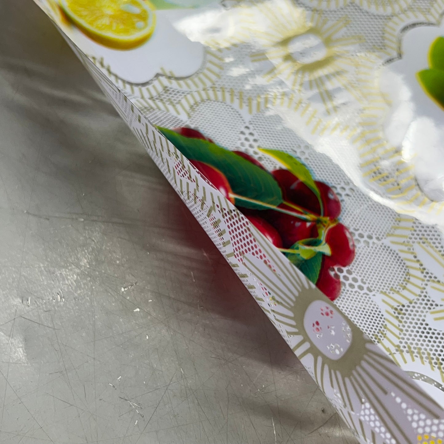 Faux Lace & Fruit Durable PVC Glossy Dinning Table Cloth 54"x60' Multicolor