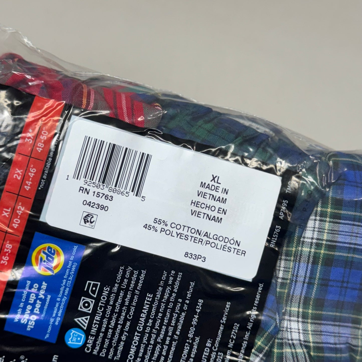 HANES (3 PACK) Men's Cool Comfort Boxer Briefs Sz XL 40-42" Blue/Red/Grey 042390