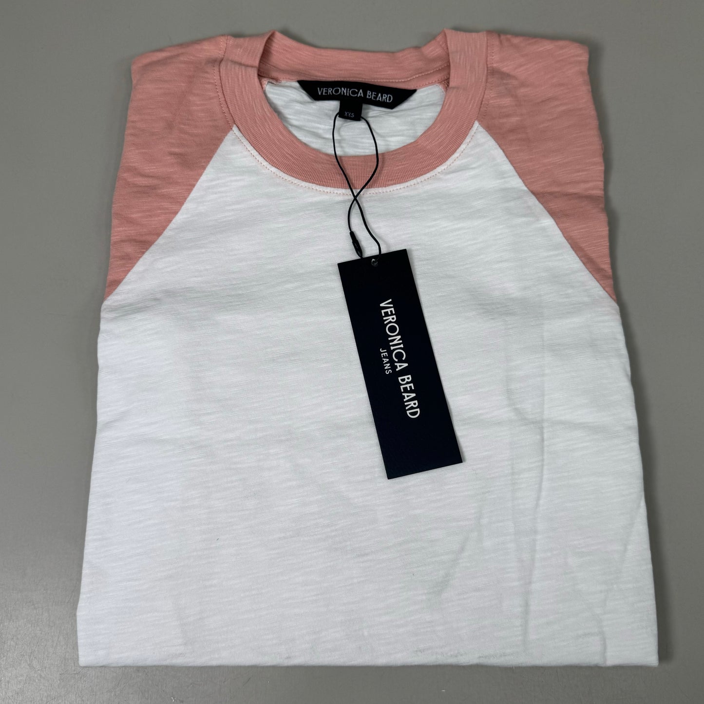 VERONICA BEARD Jeans Women's Mason Baseball Tee Sz-XXS Rosebloom/White