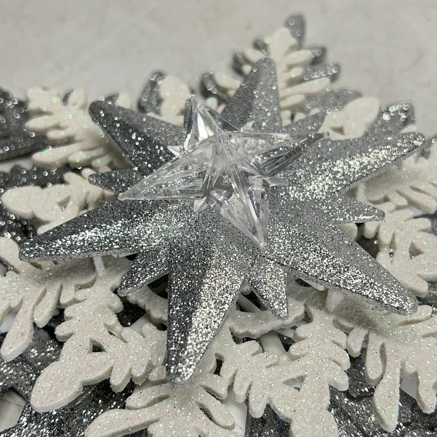 KURT S ADLER Glittered Snowflake Tree Topper Christmas Decor Silver/White UL2319