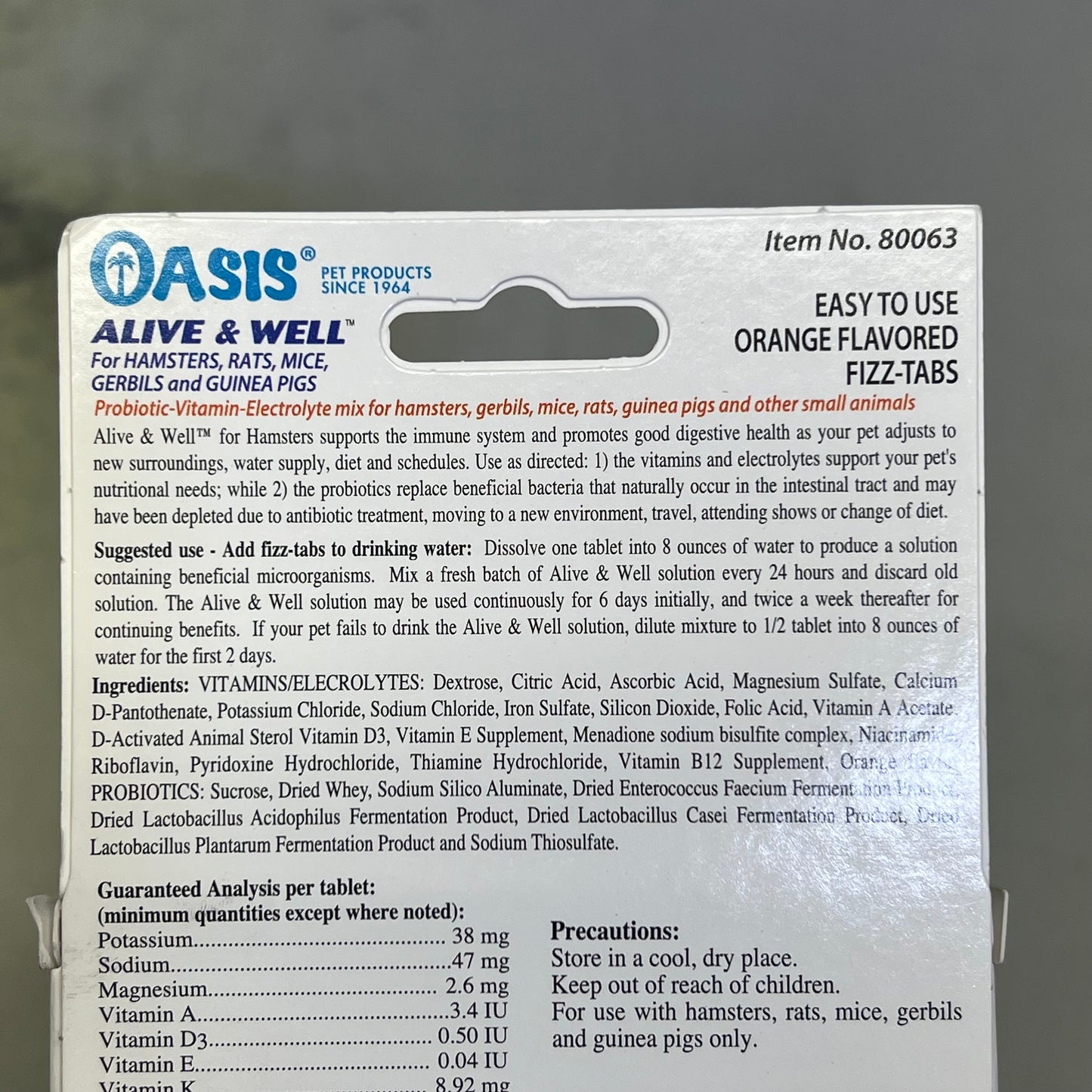 OASIS (2 PACK) Alive & Well Hamsters Natural Pro-Biotic Source 6 Tabs 80063