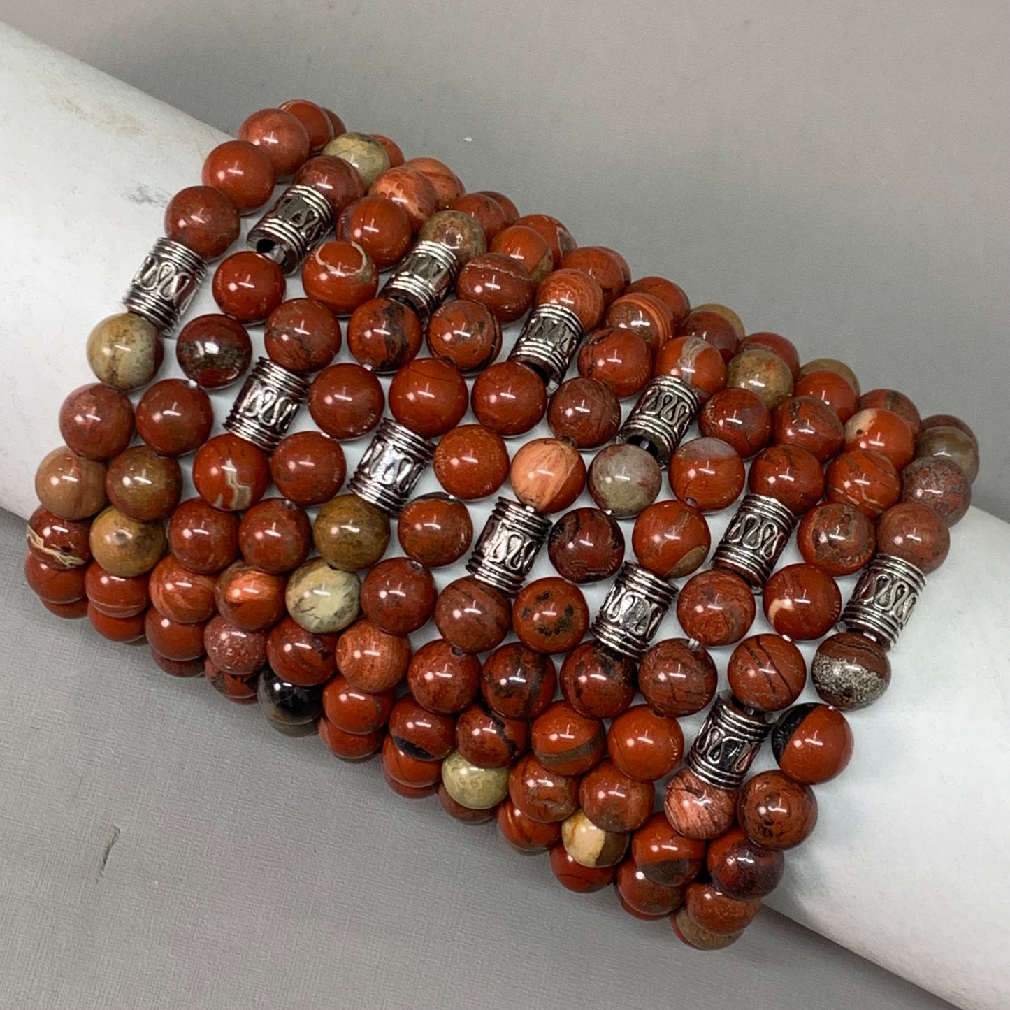 BEST WHOLESALE 12-PACK! Cuffed Beaded Calm Jasper Crystal Bracelets 3"