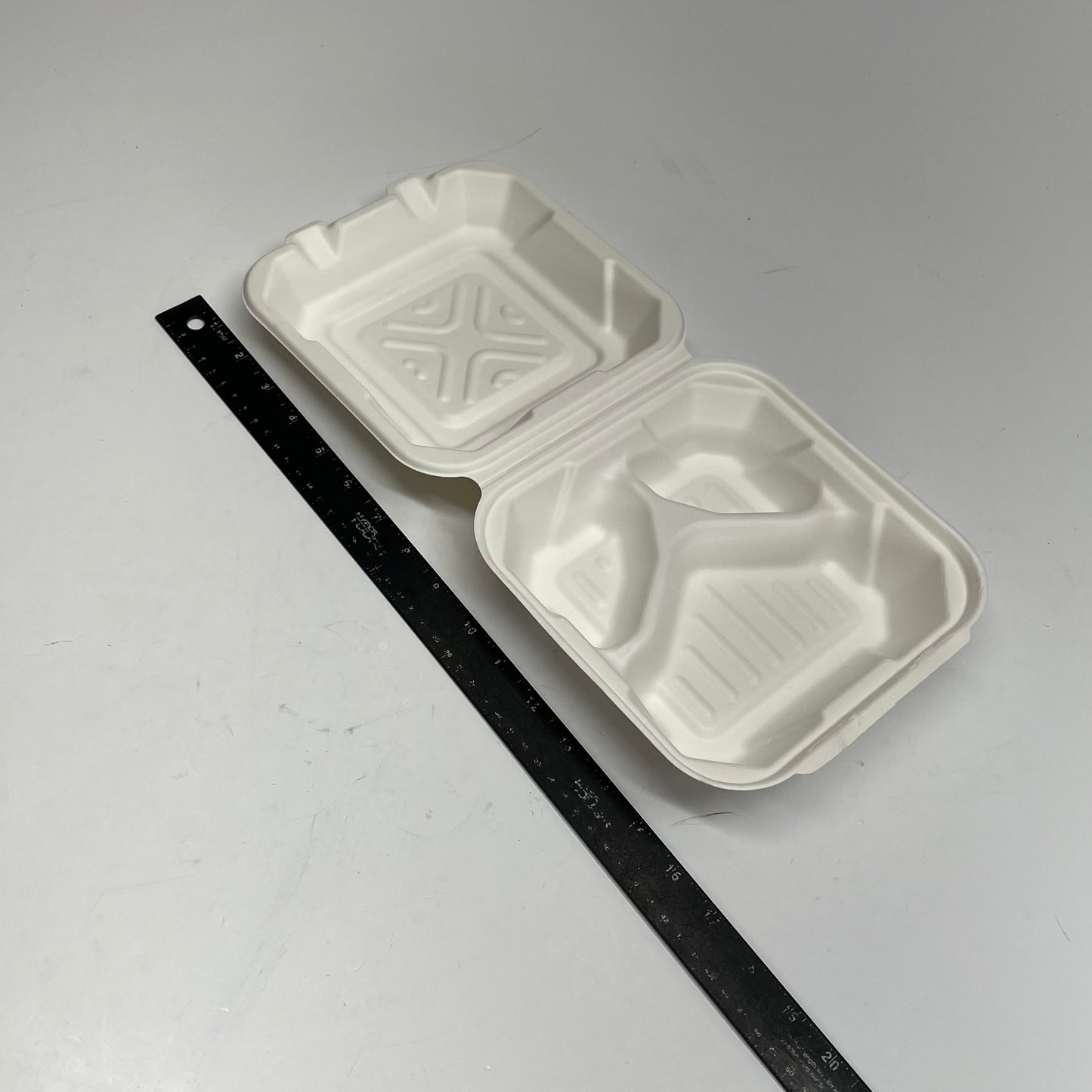 ZA@ DEP (200 PACK) Three-compartment Food Container Made From Sugarcane Bagasse 8" x 8" x 3" HL88-3 (As-Is)