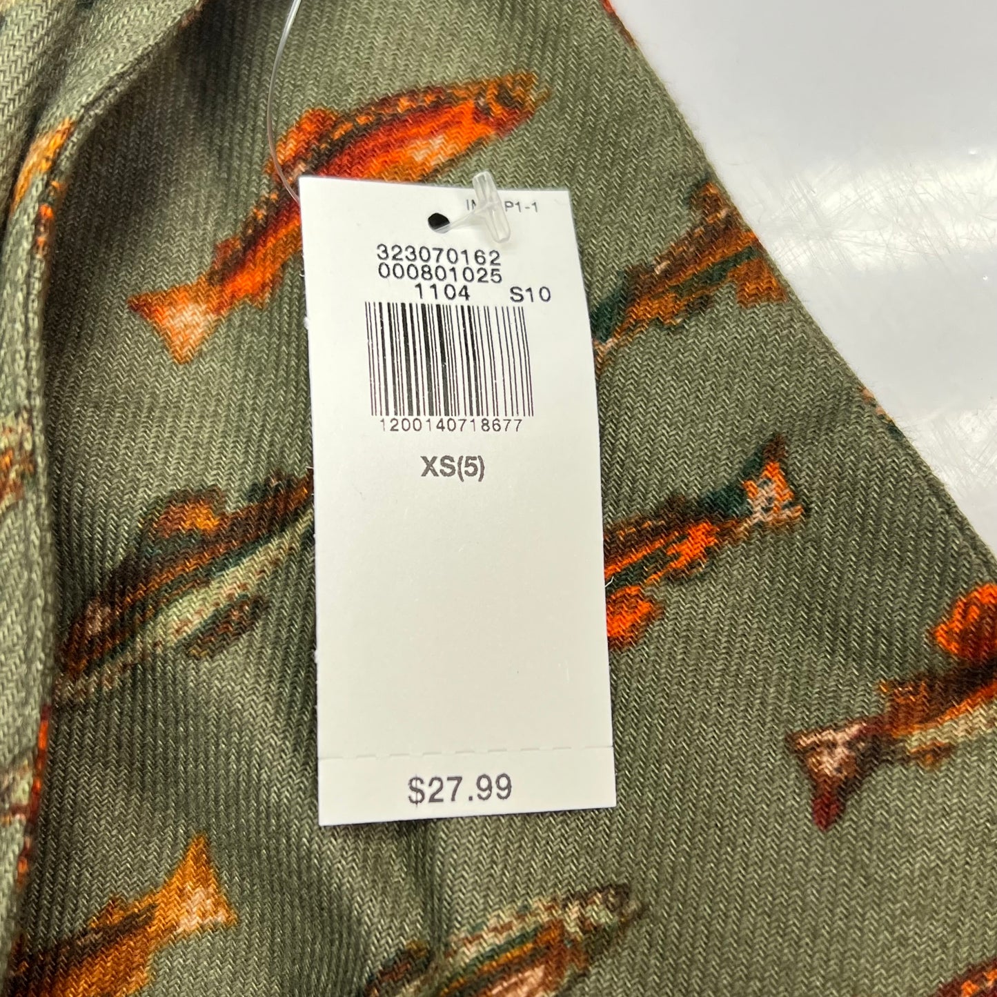 OLD NAVY Printed Fish Pattern Long Sleeve Fennel Pocket Shirt Boy's Sz XS Green