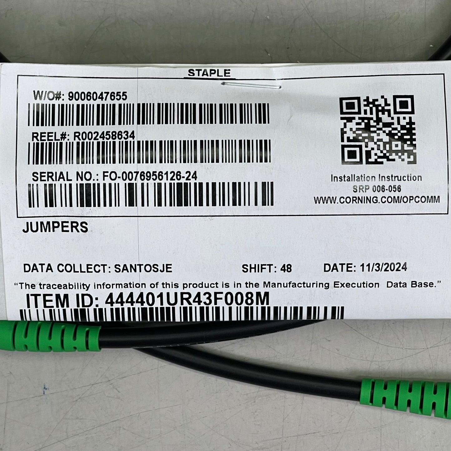 CORNING 1F Ruggedized Drop Fiber Optic Jumper SCAPC/SCAPC 8.000M 444401UR43F008M