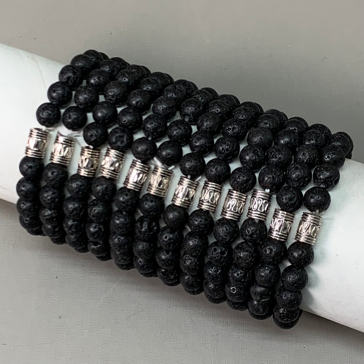 BEST WHOLESALE (12 PACK) Beaded Matte Black Crystal Bracelets 3" Silver Jewel New