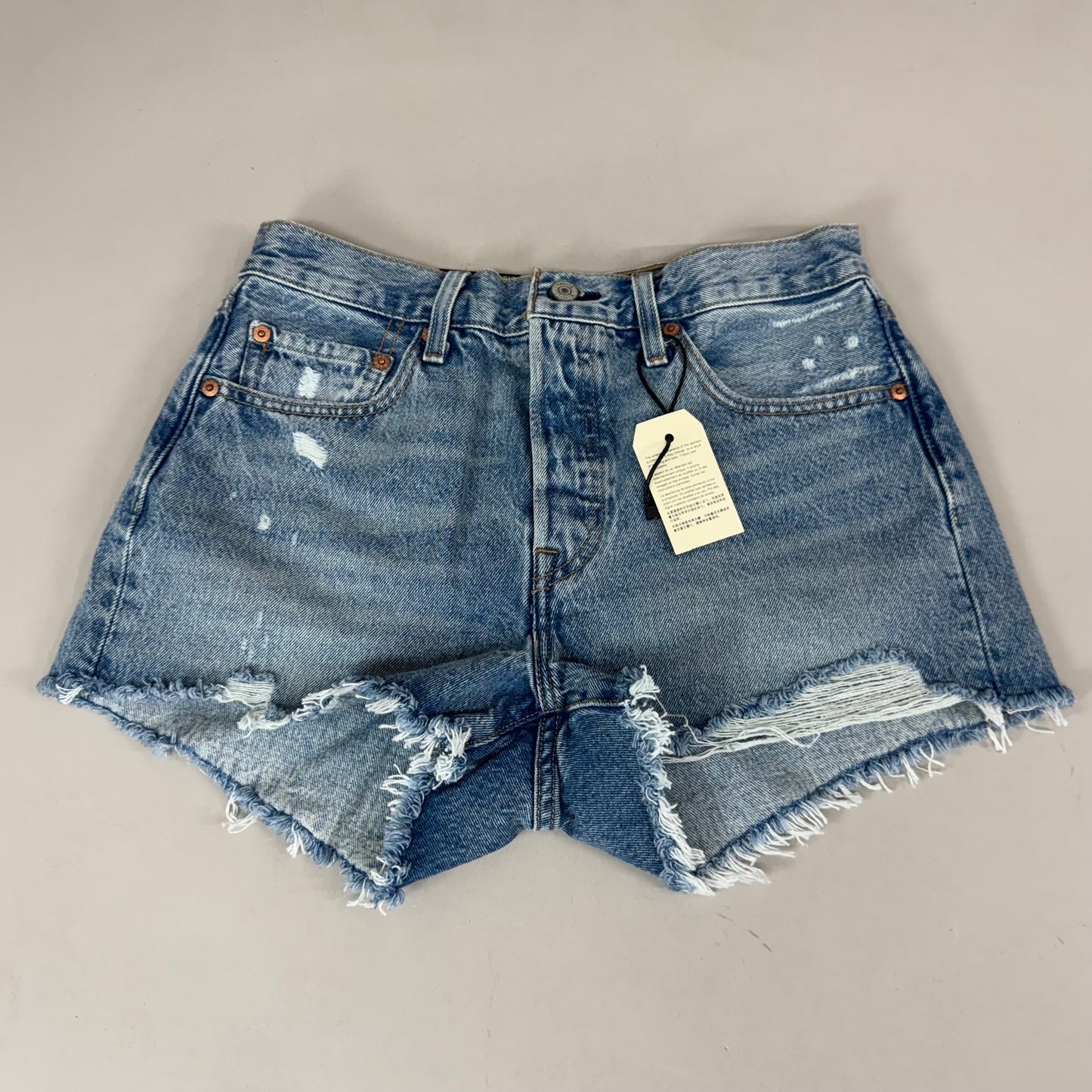 LEVIS 501 Original Fit High Rise Shorts Women's Sz 28 Vague Finish Medium Wash