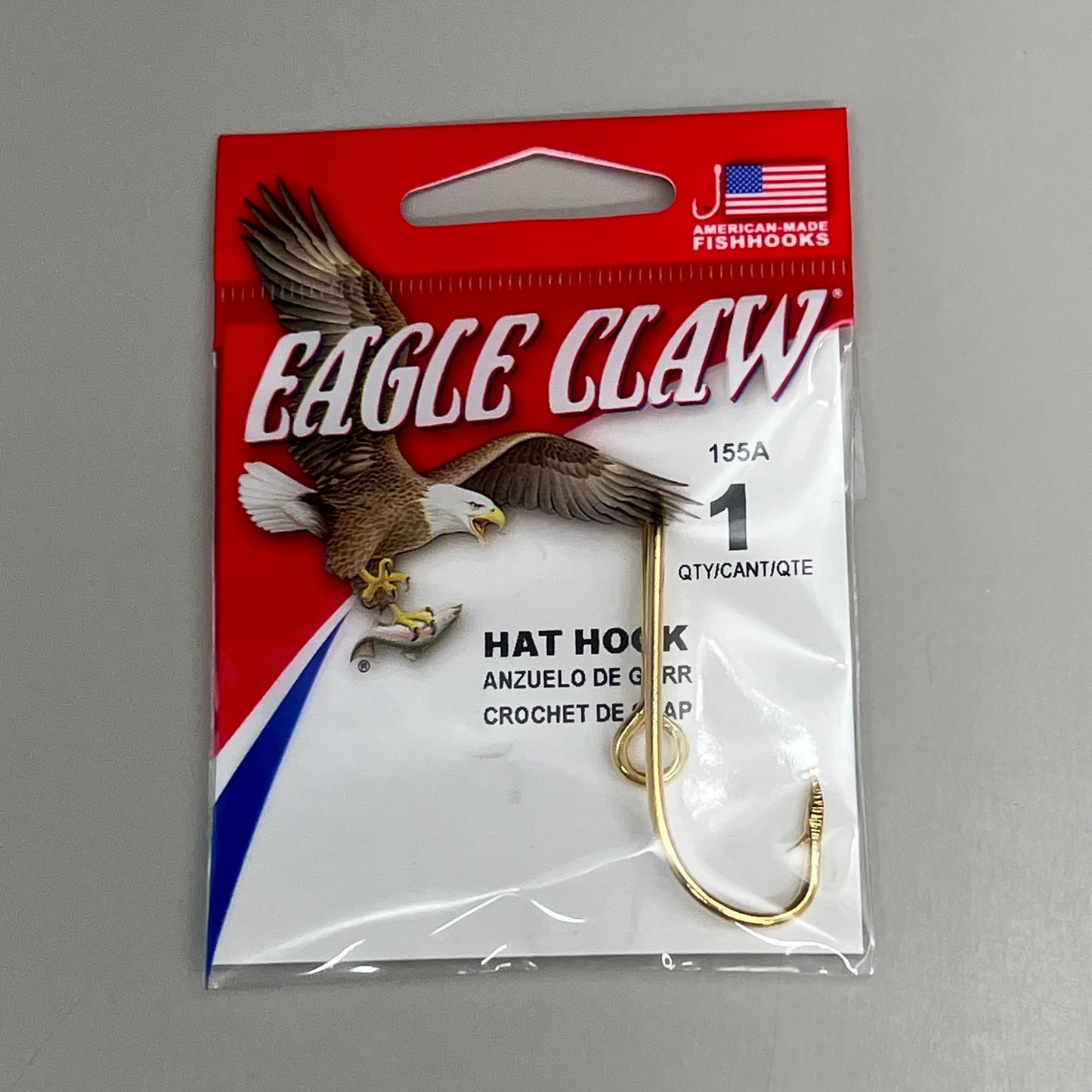 EAGLE CLAW (5 PACK) Classic High Carbon Steel Tie Hat Hook Gold #1 1pc 155A