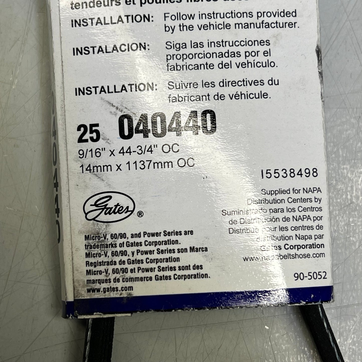 NAPA Power Series Micro-V Automotive Belt K04 9/16" x 44 5/8" Black 25040440