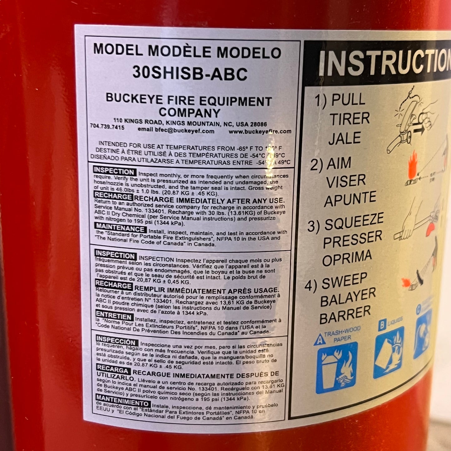 ZA@ BUCKEYE Fire Extinguisher 30 Lb 30SHIDB-ABC B