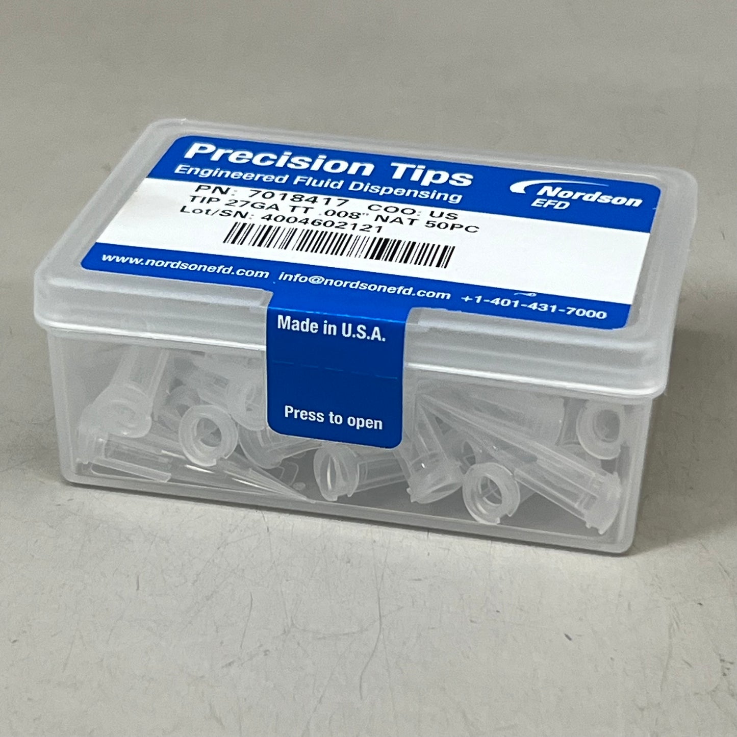 NORDSON Dispensing Tip, Tapered, Smoothflow, 27 Gauge 50/Box Clear 7018417