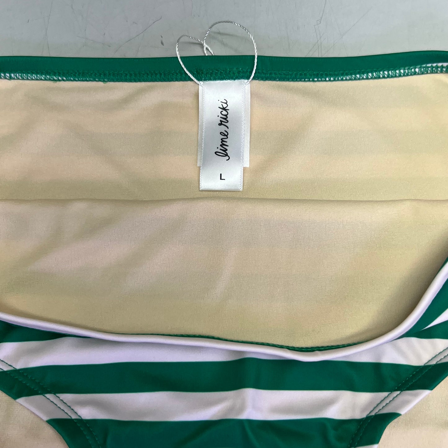 LIME RICKI Emerald Strip Bikini Bottom Sz L Green & White