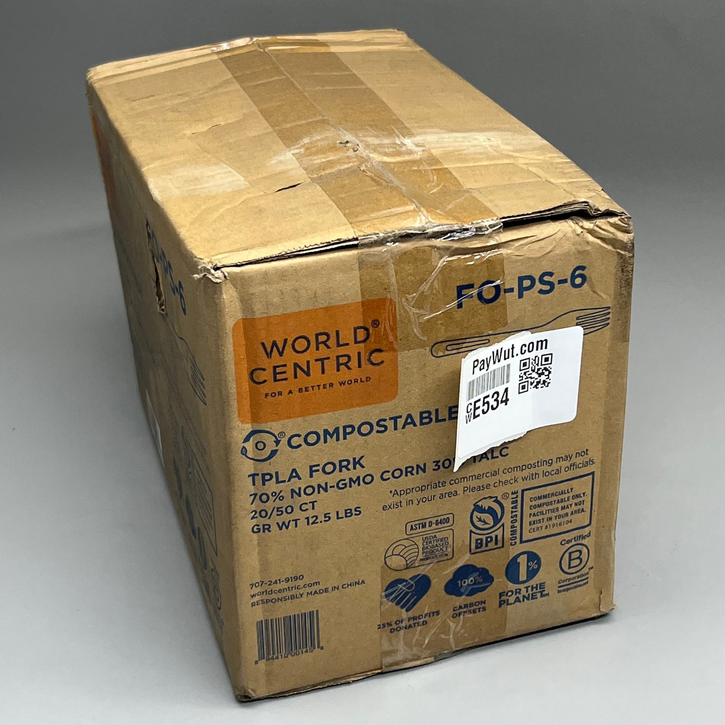 WORLD CENTRIC 1000PK! Compostable TPLA Forks 6.3" FO-PS-6