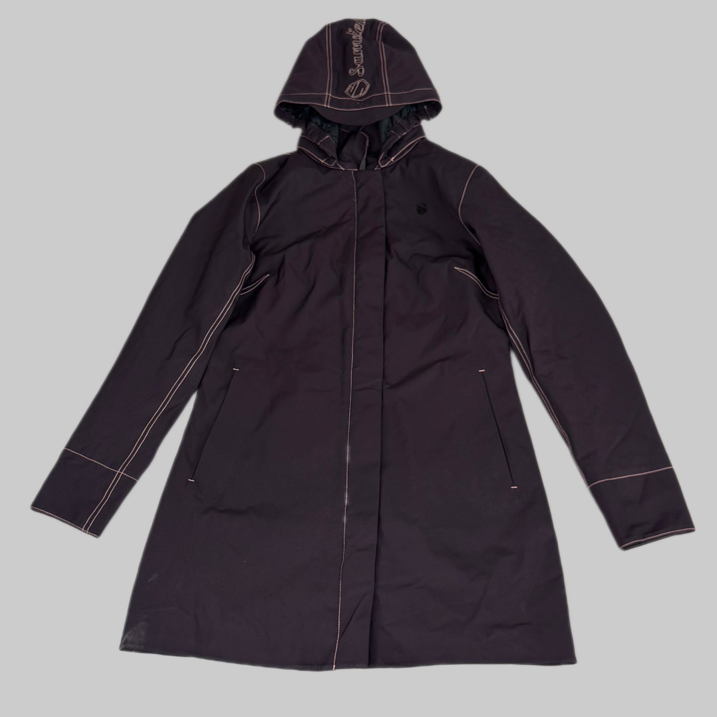 SAMSHIELD Delfina Equestrian Winter Coat Water Resistant Pink Stitching Women's Sz S Aubergine