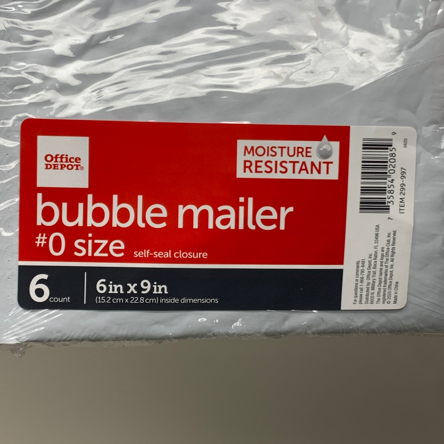 OFFICE DEPOT (48 MAILERS) Bubble Mailer #0 Size 6in X 9IN 50735854020854