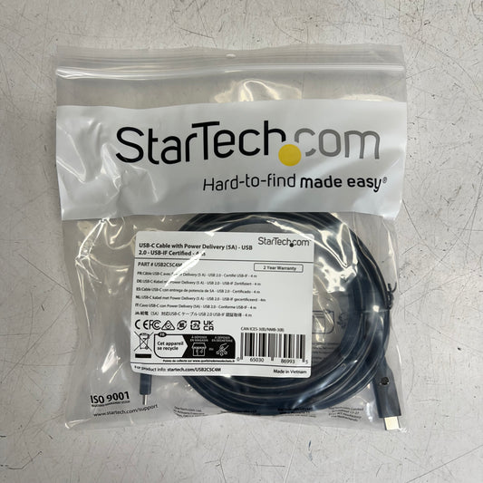 STARTECH USB-C Cable W/ Power Delivery (5a) Fast Charging 13' Black ISB2C5C4M