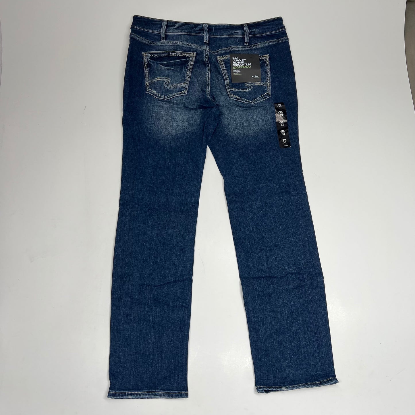 SILVER JEANS CO Suki Curvy Mid Rise Straight Leg Jean Women's Sz 36/33 Indigo