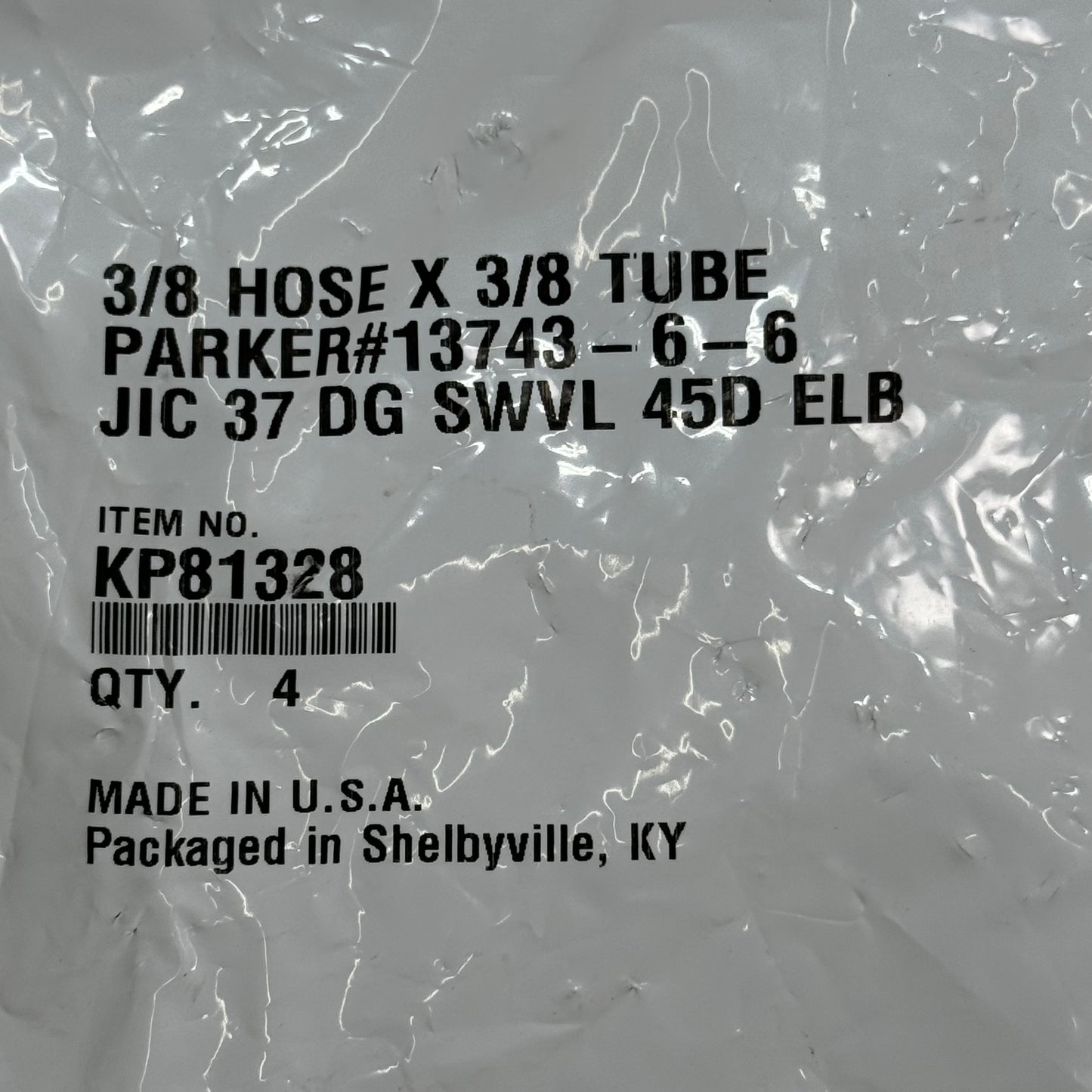 PARKER (4 PACK) Hydraulic Hose Female JIC 37° Swivel 3/8" x 3/8" Steel KP81328