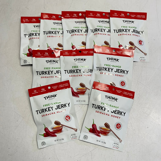 ZA@ THINK (10 PACK) Gluten Free Grass Fed Sriracha Honey Beef Jerky 1oz BB 10/26