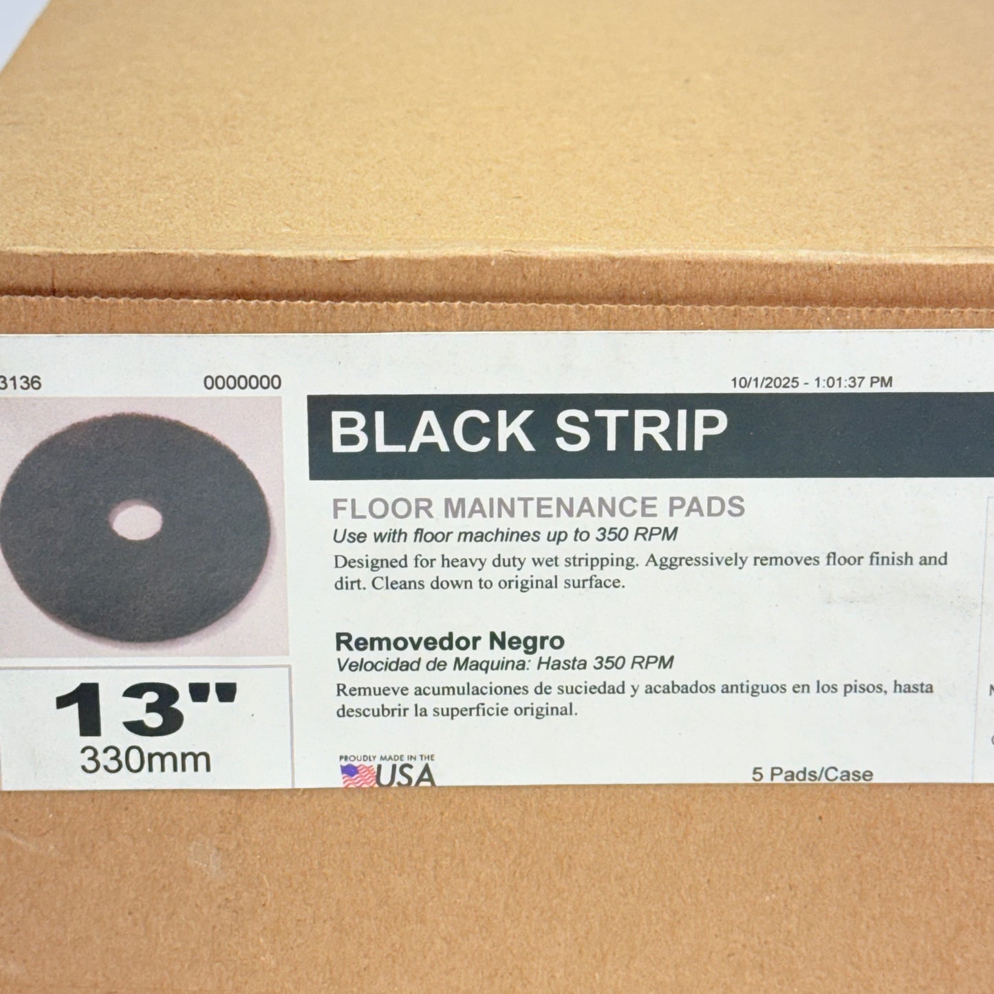 GLOBAL INDUSTRIAL (5 PACK) 13" Stripping Pad Floor Maintenance Black 261880BK