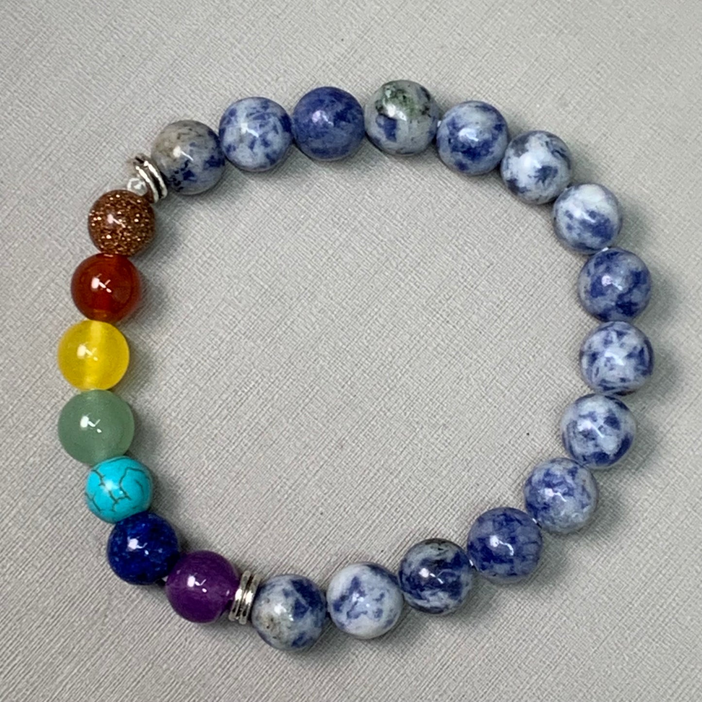 BEST WHOLESALE 12-PACK! Blue Marbled Rainbow Beaded Crystal Bracelets 3" New